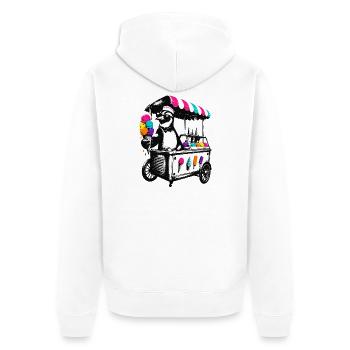 Pinguin am Eiswagen im Stencil Style - Unisex Premium Bio Zip Hoodie - Weiß - Hinten - Thijin (182cm)