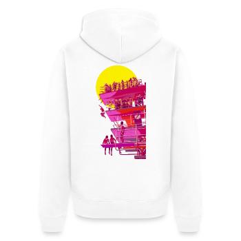 Neon-Lifeguard Turm am Sonnenuntergang - Unisex Premium Bio Zip Hoodie - Weiß - Hinten - Thijin (182cm)