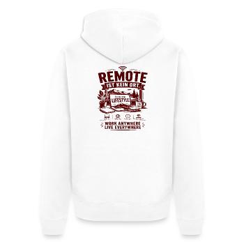 Remote ist kein Ort: Lifestyle - Unisex Premium Bio Zip Hoodie - Weiß - Hinten - Thijin (182cm)