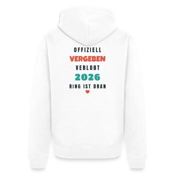 Offiziell vergeben verlobt 2026 Ring ist dran - Unisex Premium Bio Zip Hoodie - Weiß - Hinten - Thijin (182cm)