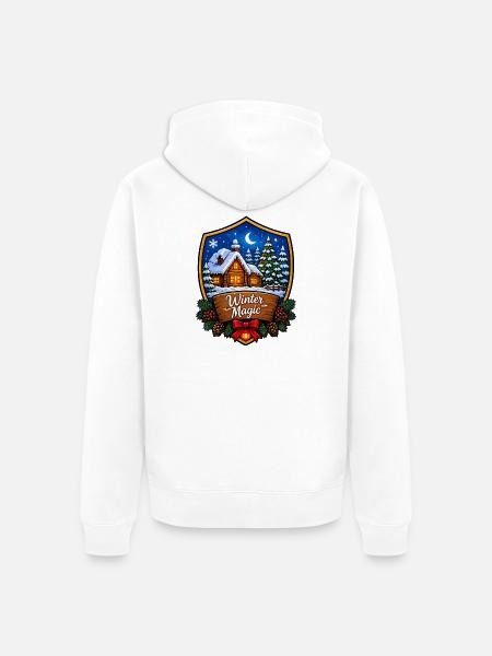 Winterzauberwald Chalet Schild - Unisex Premium Bio Zip Hoodie - Weiß