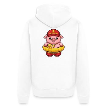 Schweinchen Rettungsschwimmer - Lustiges Pixel Art - Unisex Premium Bio Zip Hoodie - Weiß - Hinten - Thijin (182cm)