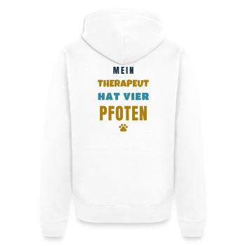 Mein Therapeut hat vier Pfoten Hunde Spruch - Unisex Premium Bio Zip Hoodie - Weiß - Hinten - Thijin (182cm)