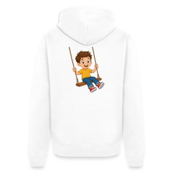 Cartoon-Junge auf gelber Schaukel - Unisex Premium Bio Zip Hoodie - Weiß - Hinten - Thijin (182cm)