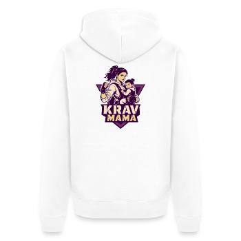 Krav Mama Kriegermama - Unisex Premium Bio Zip Hoodie - Weiß - Hinten - Thijin (182cm)