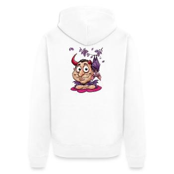 Lustiger Teufel mit Fledermaus - Unisex Premium Bio Zip Hoodie - Weiß - Hinten - Thijin (182cm)
