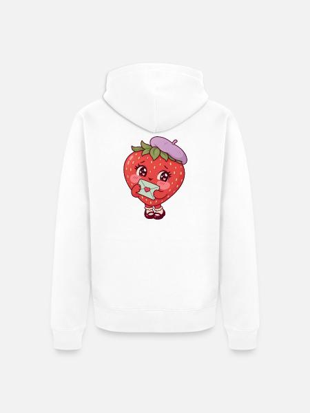 Erdbeere mit Liebesbrief – niedliche Fruchtfigur - Unisex Premium Bio Zip Hoodie - Weiß