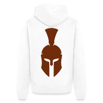 Spartanischer Helm Retro Braun - Unisex Premium Bio Zip Hoodie - Weiß - Hinten - Thijin (182cm)