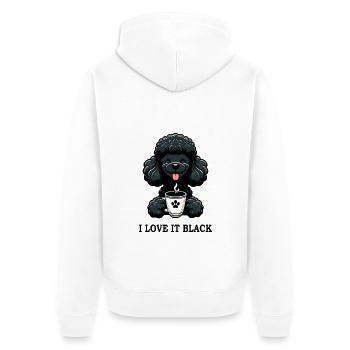 Schwarzer Pudel Kaffee I Love It Black - Unisex Premium Bio Zip Hoodie - Weiß - Hinten - Thijin (182cm)