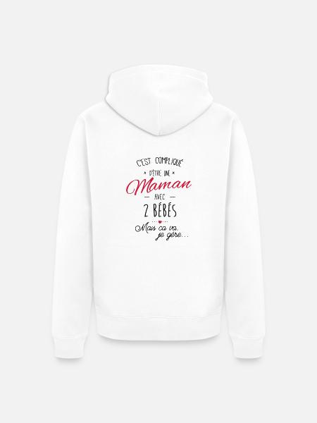 maman avec 2 bébés - Veste à capuche bio Premium Unisexe - blanc