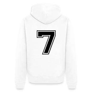 sieben - Unisex Premium Bio Zip Hoodie - Weiß - Hinten - Thijin (182cm)