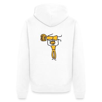 Homme fort sur une femme qui porte la paire - Veste à capuche bio Premium Unisexe - blanc - Dos - Thijin (182cm)