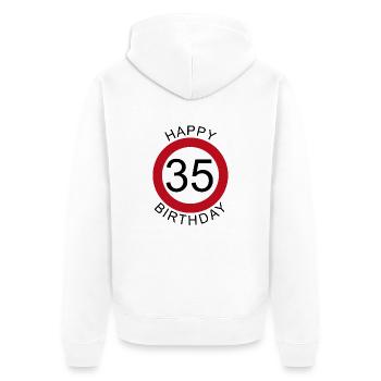 Joyeux anniversaire 35 anniversaire de signe de route - Veste à capuche bio Premium Unisexe - blanc - Dos - Thijin (182cm)