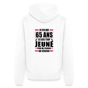 j ai 65 ans / cadeau anniversaire 65 ans - Veste à capuche bio Premium Unisexe - blanc - Dos - Thijin (182cm)
