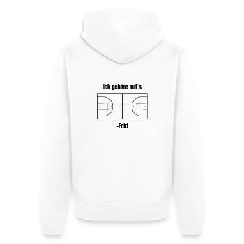 Basketball - "Ich gehöre auf´s Basketball - Feld" - Unisex Premium Bio Zip Hoodie - Weiß - Hinten - Thijin (182cm)