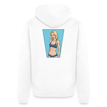 Fitness Mädchen - Unisex Premium Bio Zip Hoodie - Weiß - Hinten - Thijin (182cm)