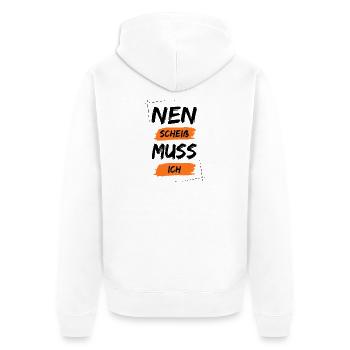 Nen scheiß muss ich - Unisex Premium Bio Zip Hoodie - Weiß - Hinten - Thijin (182cm)