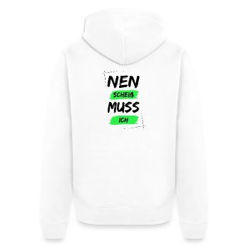 Nen scheiß muss ich - Unisex Premium Bio Zip Hoodie - Weiß - Hinten - Thijin (182cm)