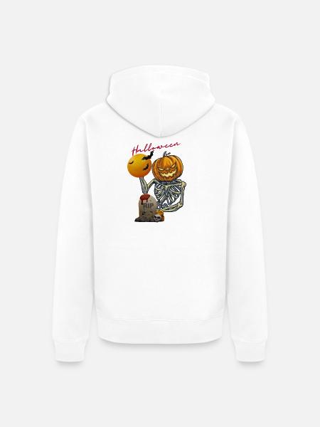 Kürbis Skelett Halloween Design - Unisex Premium Bio Zip Hoodie - Weiß
