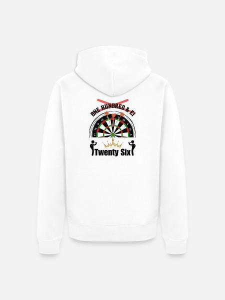 26 ist das neue 180 - Steel Darts - Premium økologisk unisex-hættejakke - hvid