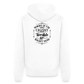 Schreckliche 50er – Humor über die Wechseljahre - Unisex Premium Bio Zip Hoodie - Weiß - Hinten - Thijin (182cm)