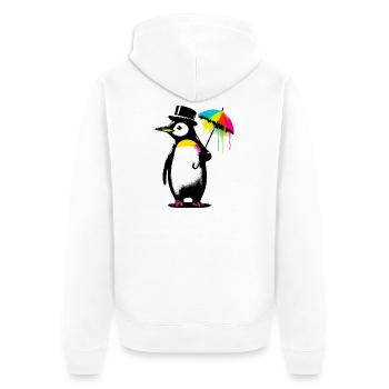 Pinguin mit Hut und Regenschirm für Regen - Unisex Premium Bio Zip Hoodie - Weiß - Hinten - Thijin (182cm)