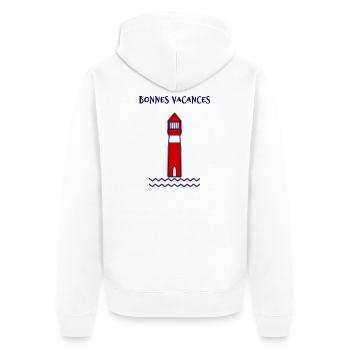 MAITRE. MAÎTRESSE. MERCI. MERCI MAÎTRESSE - Veste à capuche bio Premium Unisexe - blanc - Dos - Thijin (182cm)
