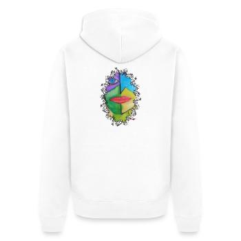 Abstract Colorful Face Portrait - Unisex Premium Organic Zip Hoodie - white - Back - Thijin (182cm)