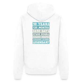 10 Years - Anniversary, Company, Birthday, Wedding - Unisex Premium Organic Zip Hoodie - white - Back - Thijin (182cm)