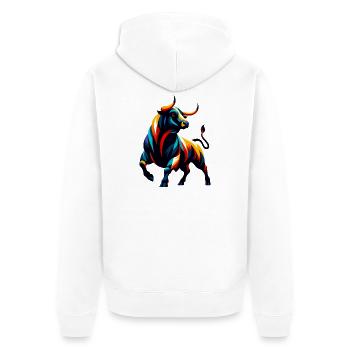 Stier - Unisex Premium Bio Zip Hoodie - Weiß - Hinten - Thijin (182cm)