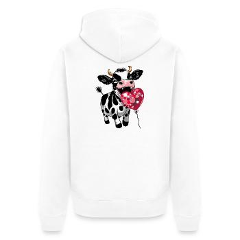Süßes Kälbchen mit Herzluftballon - Lustiges Kalb  - Unisex Premium Bio Zip Hoodie - Weiß - Hinten - Thijin (182cm)