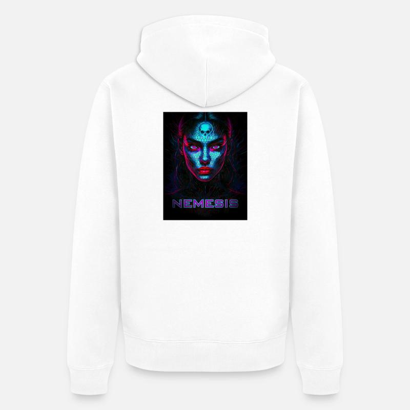 Nemesis – Cyber Face des Ténèbres - Veste à capuche bio Premium Unisexe - blanc