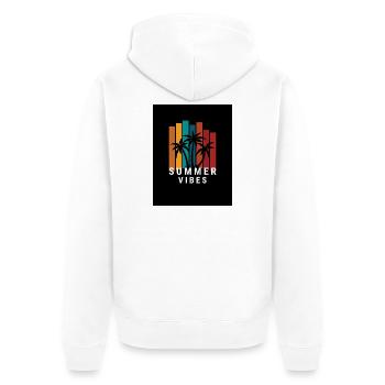 Sommerliche Vibes mit Palmen und Colorblocks - Unisex Premium Bio Zip Hoodie - Weiß - Hinten - Thijin (182cm)