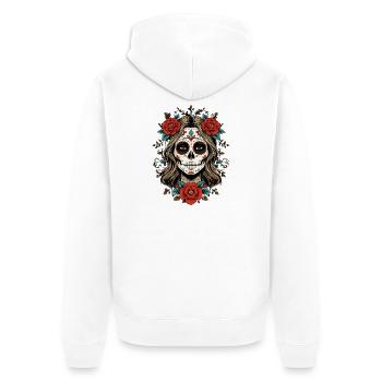 Crâne en sucre Femme avec des roses - Veste à capuche bio Premium Unisexe - blanc - Dos - Thijin (182cm)