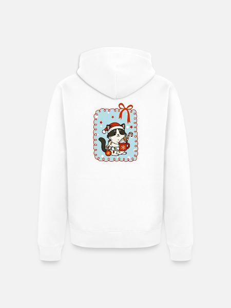 Chat à Noël - Veste à capuche bio Premium Unisexe - blanc