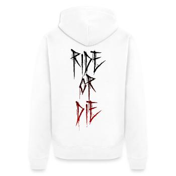 RIDE OR DIE Motiv – Biker Lifestyle - Unisex Premium Organic Zip Hoodie - white - Back - Thijin (182cm)