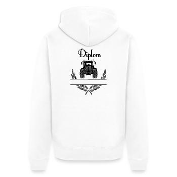 Diplom Tractor – Namespace - Unisex Premium Organic Zip Hoodie - white - Back - Thijin (182cm)