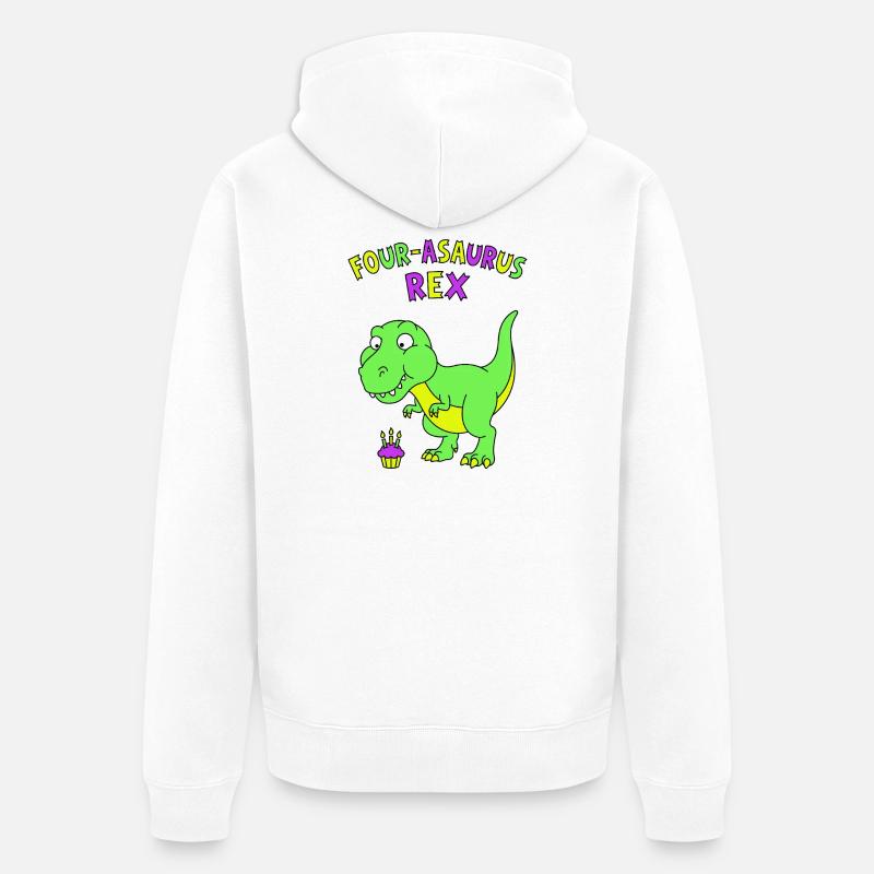 4e anniversaire du Quatre-Asaurus Rex - Veste à capuche bio Premium Unisexe - blanc