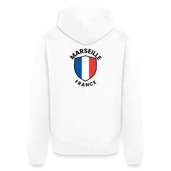 Marseille-Flaggenschild - Unisex Premium Bio Zip Hoodie - Weiß - Hinten - Thijin (182cm)