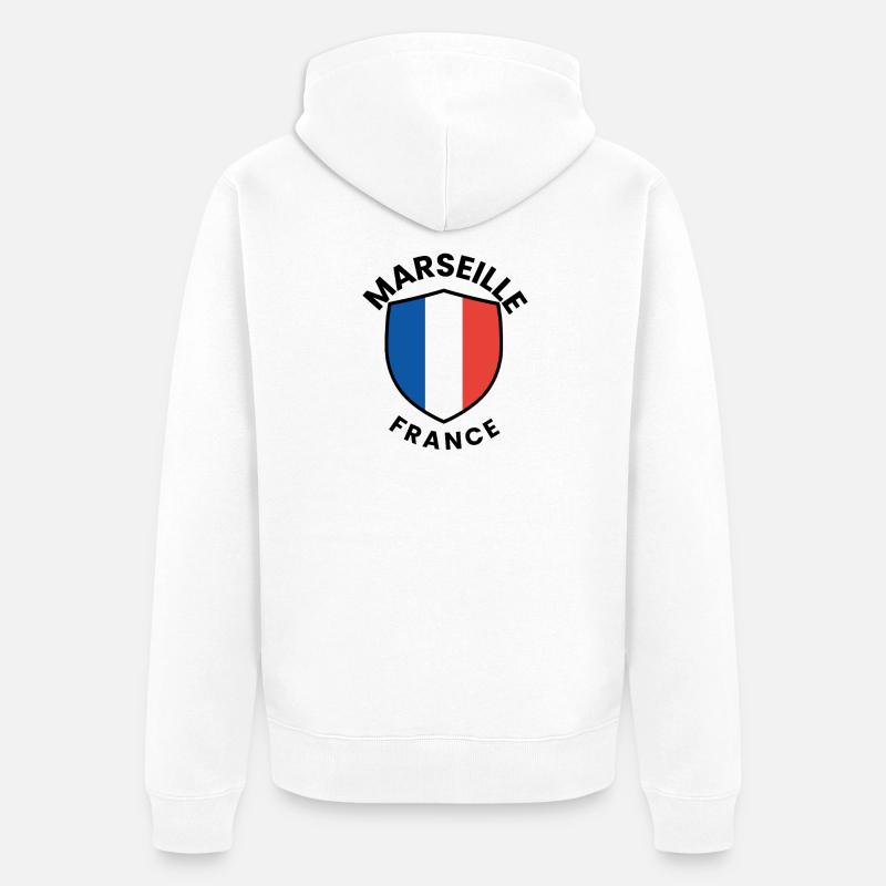 Bouclier du drapeau de Marseille - Veste à capuche bio Premium Unisexe - blanc