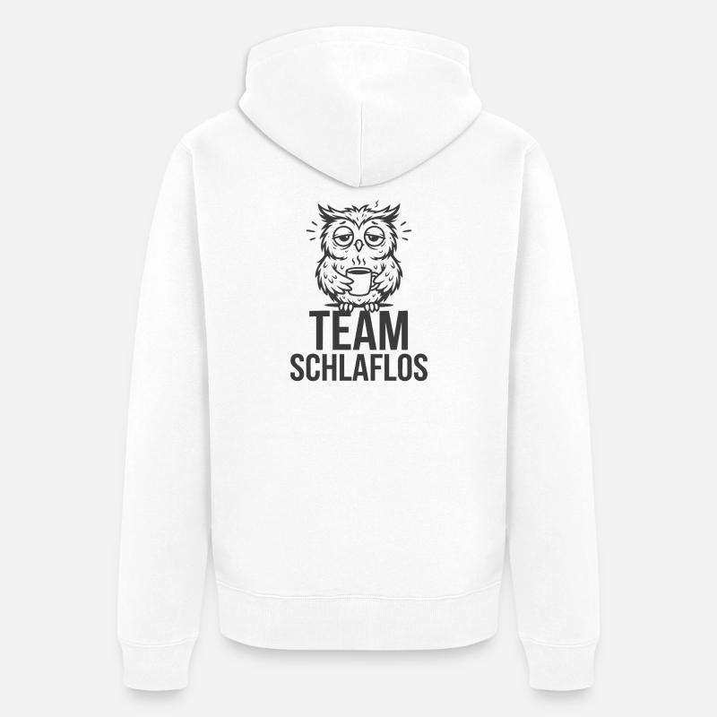 Team Schlaflos – Müde Eule - Unisex Premium Bio Zip Hoodie - Weiß