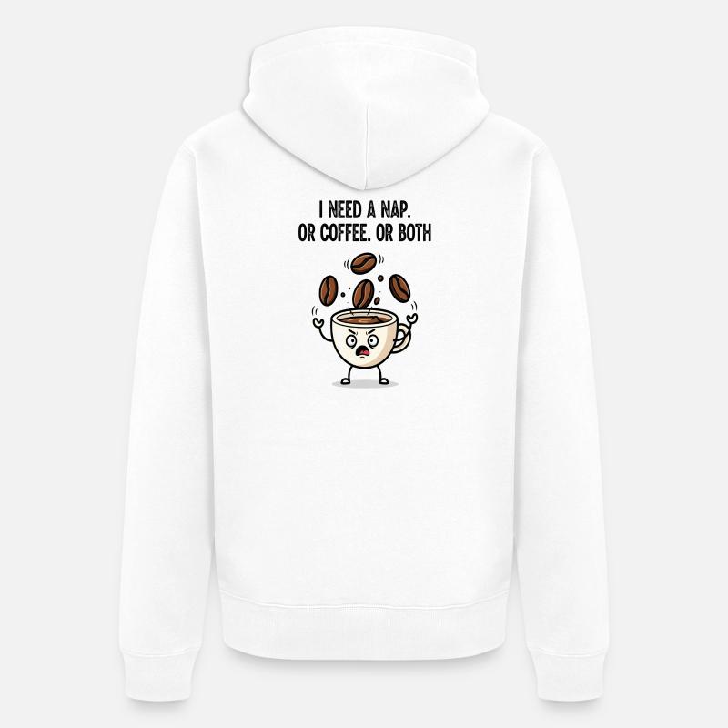 Nickerchen oder Kaffeetassen-Stimmung - Unisex Premium Bio Zip Hoodie - Weiß