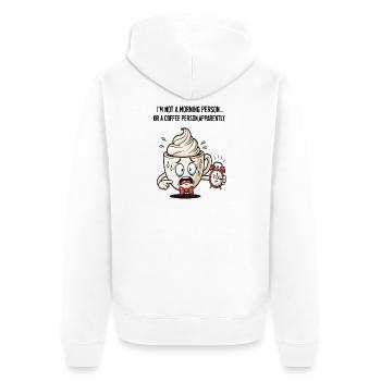 Tasse matinale anxieuse avec alarme - Veste à capuche bio Premium Unisexe - blanc - Dos - Thijin (182cm)