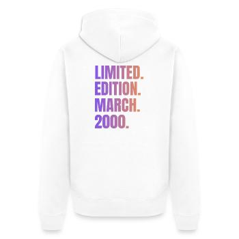 Limitierte Auflage März 2000 - Unisex Premium Bio Zip Hoodie - Weiß - Hinten - Thijin (182cm)