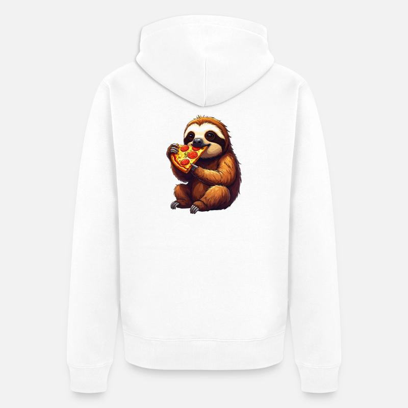 Paresseux avec pizza - Veste à capuche bio Premium Unisexe - blanc
