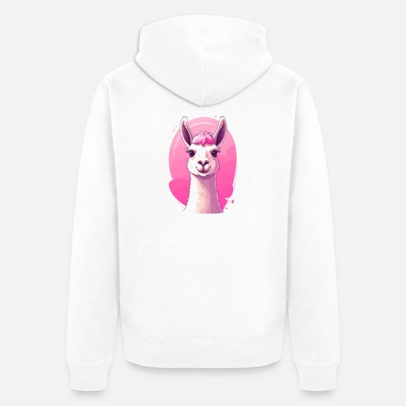 Lama / Alpaga devant le rose - Veste à capuche bio Premium Unisexe - blanc