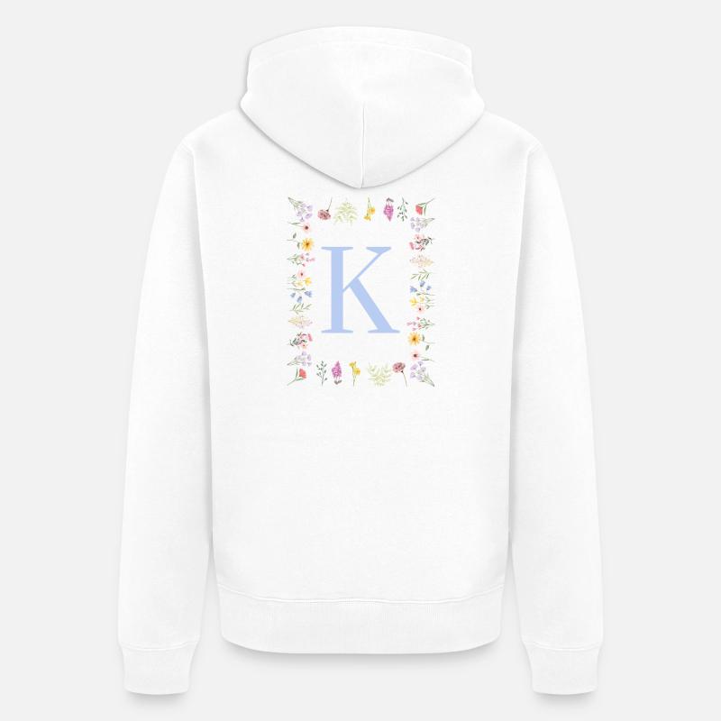 Monogramme de fleur féminine K - Veste à capuche bio Premium Unisexe - blanc