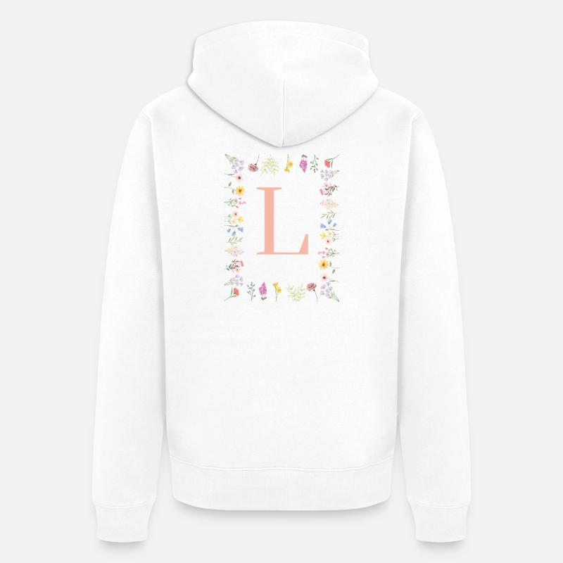 Initiales florales « L », lettres monogrammes - Veste à capuche bio Premium Unisexe - blanc