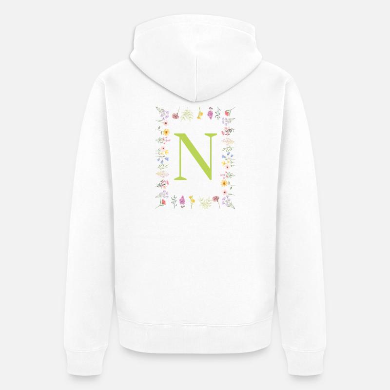 Florale Initialen " N ", Buchstaben Monogramm  - Unisex Premium Bio Zip Hoodie - Weiß