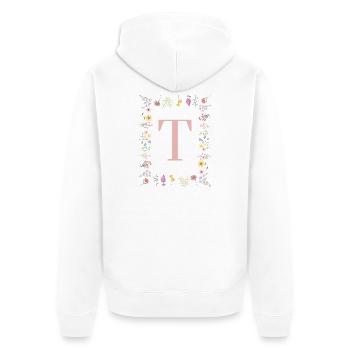 Florale Initialen "T", Buchstaben Monogramm - Unisex Premium Bio Zip Hoodie - Weiß - Hinten - Thijin (182cm)
